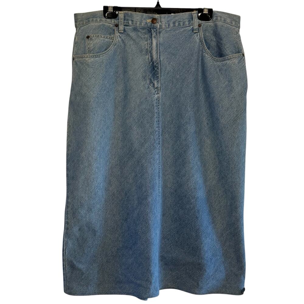Vtg Bill Blass Plus Size 18W Blue Jean Denim Bare Back Midi Skirt